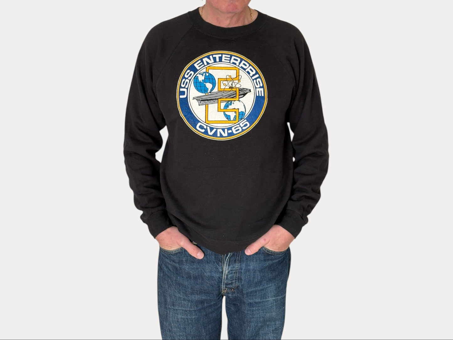 Size L Crew Neck 80s USS Enterprise CVN-65 Made In USA By Hanes
