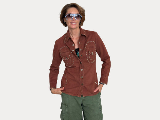 Vintage “Whip-O-Will” Studded Western Shirt – Rust Brown Cotton Size 13