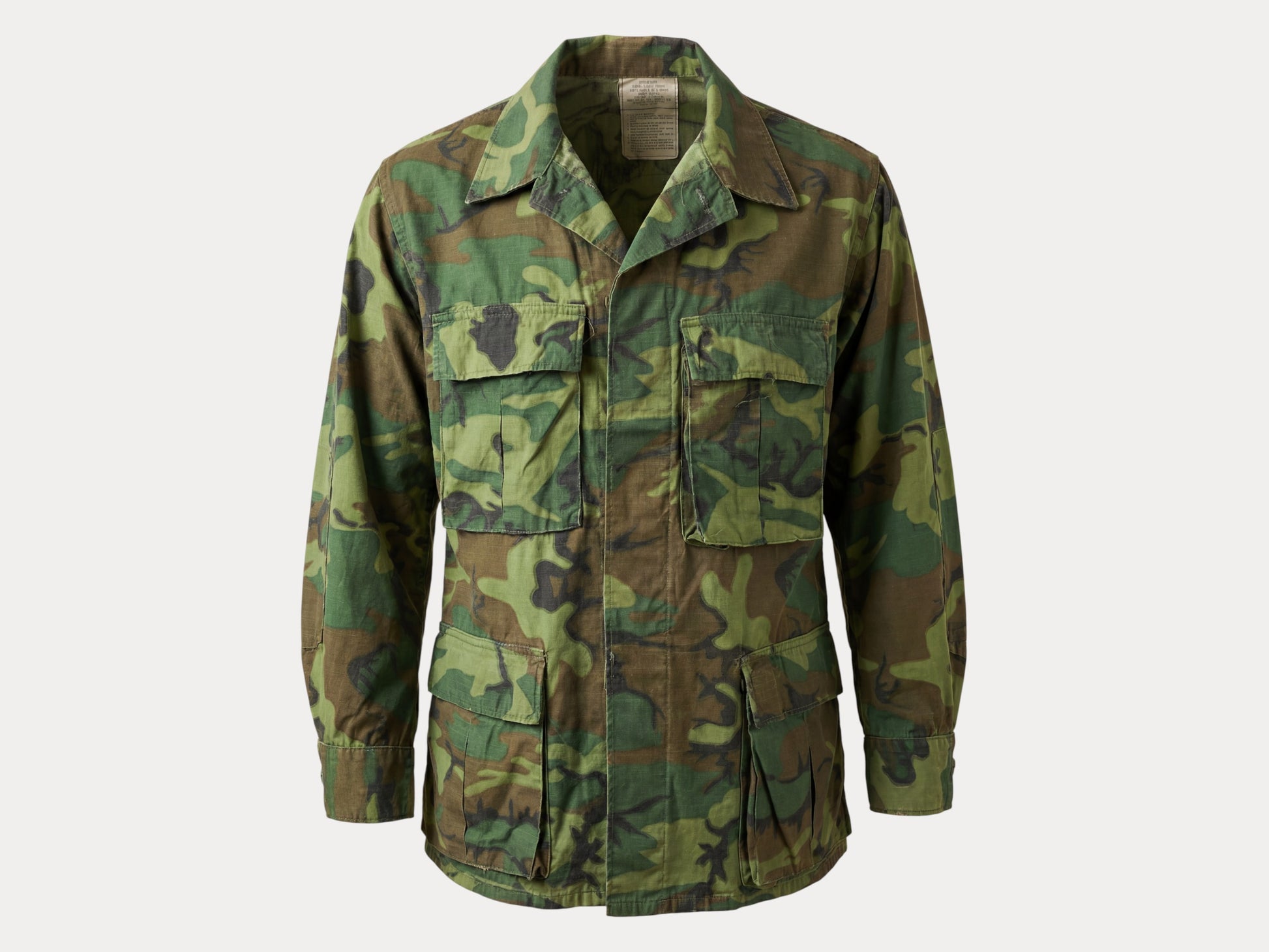 Med Short. Authentic 1977 US Army vintage Erld camouflage jungle jacket.-AJ357 Studio-AJ357 Studio