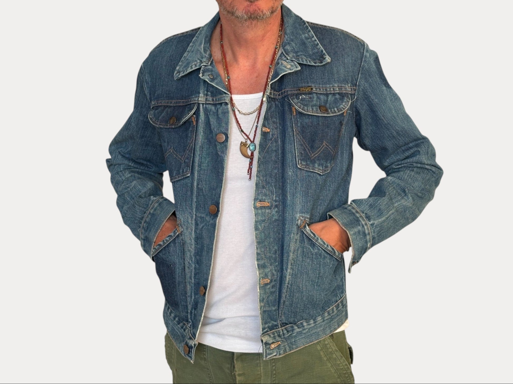 Size 40 Long US. Authentic 70s Wrangler denim jacket -4 pockets- Made in the USA-AJ357 Studio-AJ357 Studio