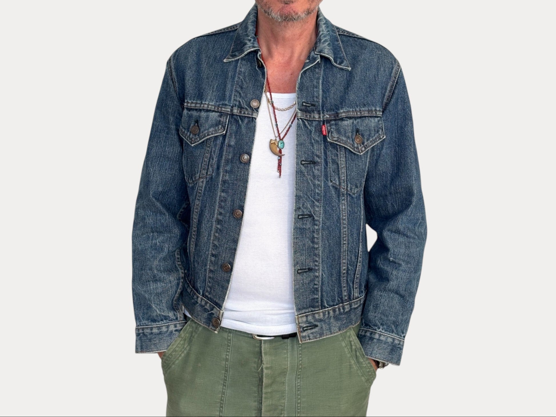 Size 38US / 48EU. Vintage Early 70s 2 pocket Levi’s Denim Jacket 70505 – Single Stitch, Made in USA-AJ357 Studio-AJ357 Studio