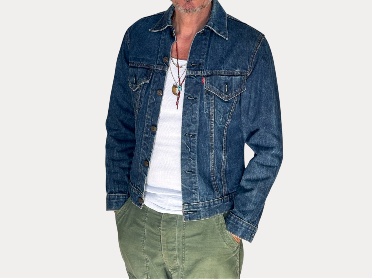 Size 38US / 48EU. Vintage Early 70s 2 pocket Levi’s Denim Jacket 70505 – Single Stitch, Made in USA-AJ357 Studio-AJ357 Studio