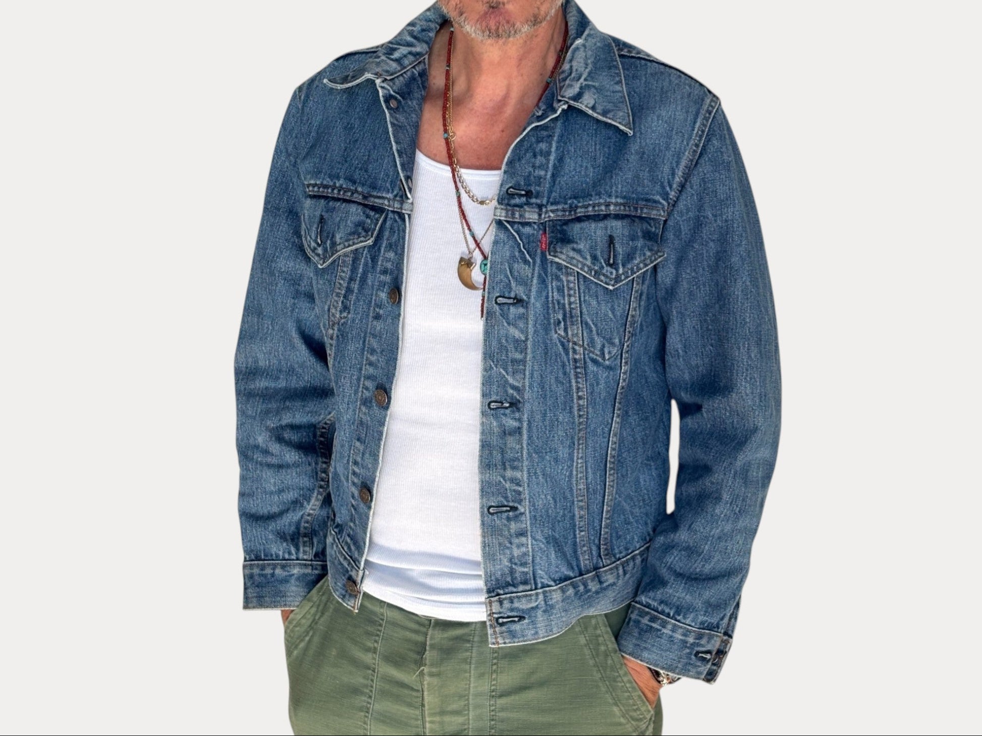 Size 40US Short / 50EU. Vintage Early 70s 2 pocket Levi’s Denim Jacket 70505 – Single Stitch, Made in USA-AJ357 Studio-AJ357 Studio