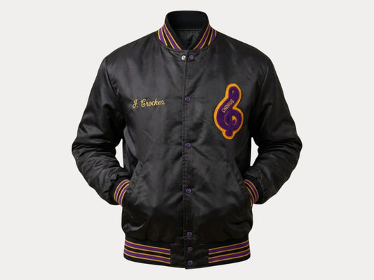 Vintage 80s Neef “Chorus Sims Singers” Baseball Jacket | Black & Gold Nylon Varsity Style | Made in USA | Size Medium | AJ357 Studio-AJ357 Studio-AJ357 Studio