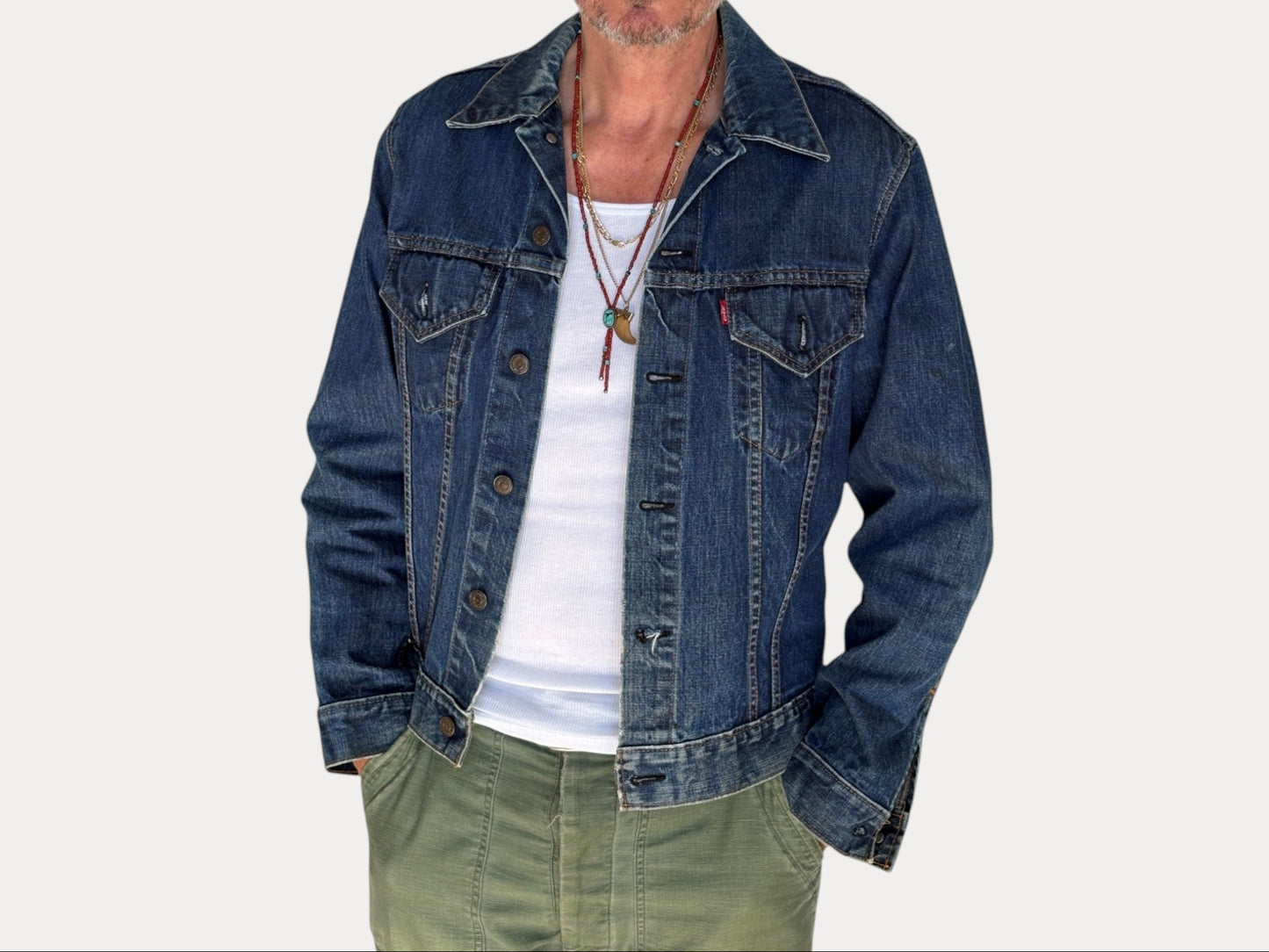 Size 44US / 54EU. Vintage Early 70s 2 pocket Levi’s Denim Jacket 70505 – Single Stitch, Made in USA-AJ357 Studio-AJ357 Studio