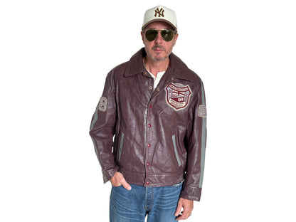 Size XL. Vintage 90s Varsity Leather Jacket – Canadian Made – College Style – Soft Leather –-AJ357 Studio