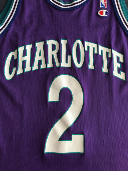 Rare vintage Champion NBA Charlotte Hornets L. JOHNSON #2 Basketball Jersey, iron-on NBA logo.-AJ357 Studio