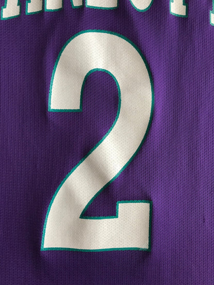 Rare vintage Champion NBA Charlotte Hornets L. JOHNSON #2 Basketball Jersey, iron-on NBA logo.-AJ357 Studio