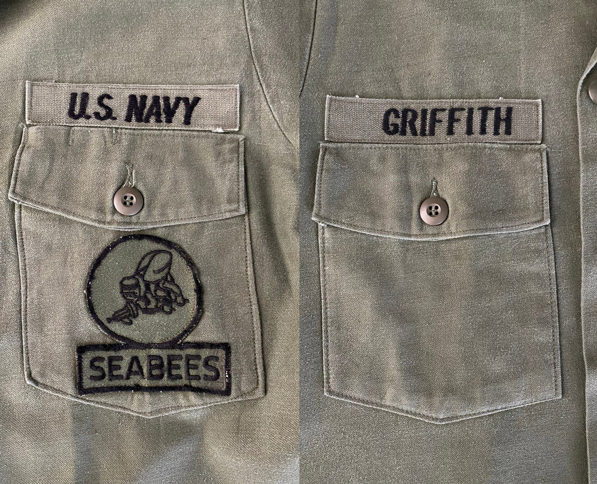 Size M. Authentic Seabees US Army 70s Vietnam era Vintage OG-107 fatigue Shirt.-AJ357 Studio