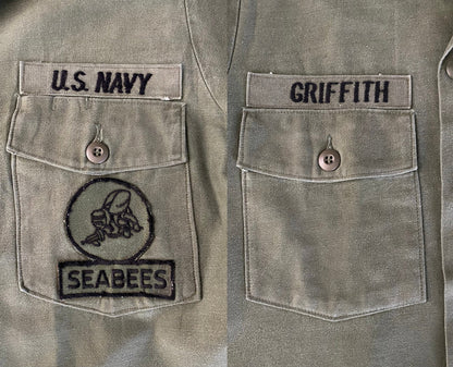 Size M. Authentic Seabees US Army 70s Vietnam era Vintage OG-107 fatigue Shirt.-AJ357 Studio