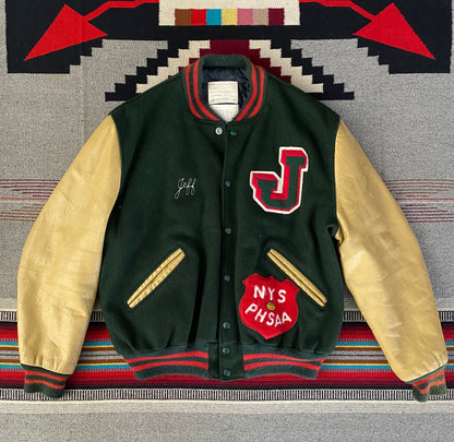 Size 44USA (54 EU) Vintage NYS PHSAA varsity letterman leather sleeve jacket-AJ357 Studio