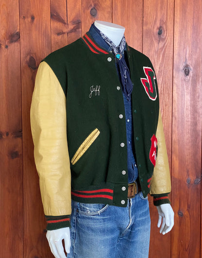 Size 44USA (54 EU) Vintage NYS PHSAA varsity letterman leather sleeve jacket-AJ357 Studio