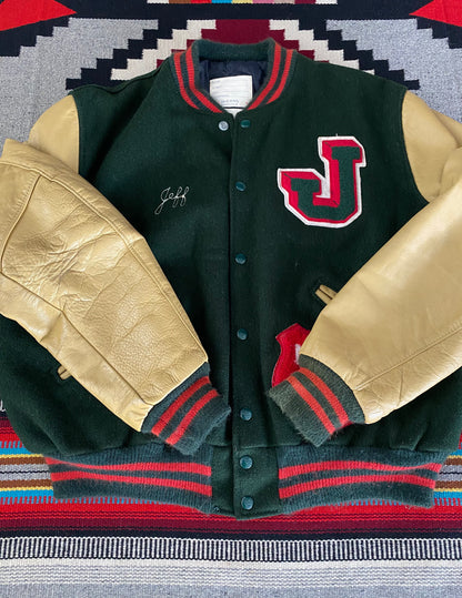 Size 44USA (54 EU) Vintage NYS PHSAA varsity letterman leather sleeve jacket-AJ357 Studio