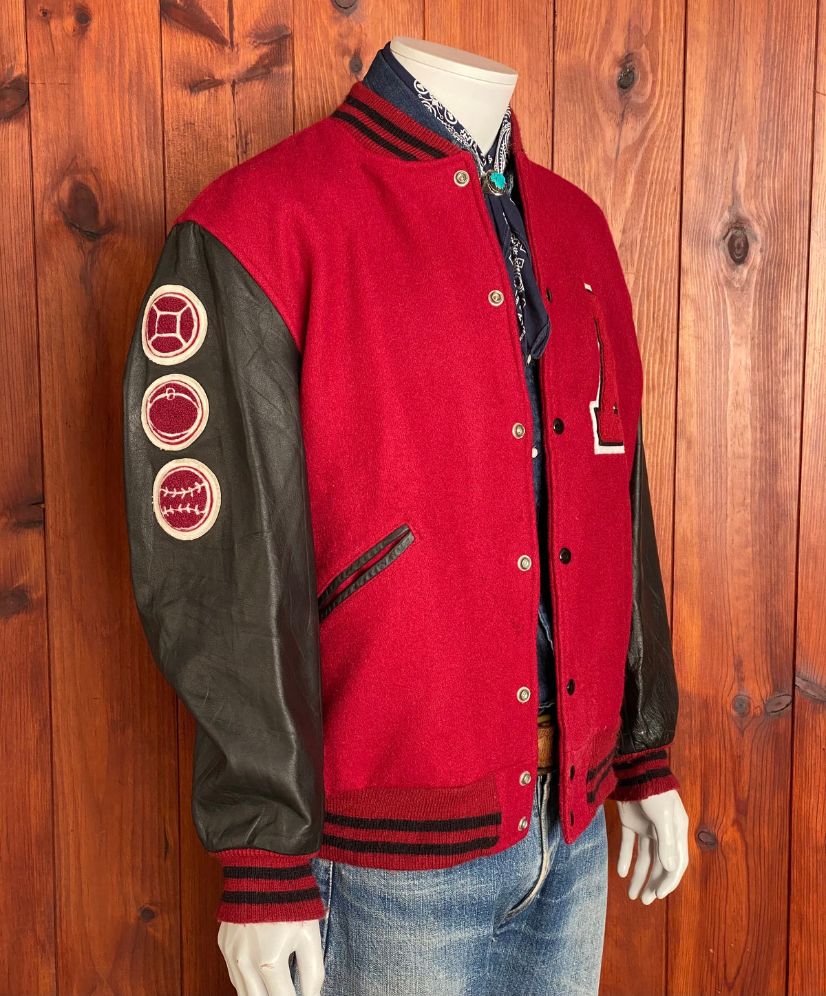 SizeL. Butwin Vintage Annandale varsity/letterman leather sleeve jacket made in USA-AJ357 Studio
