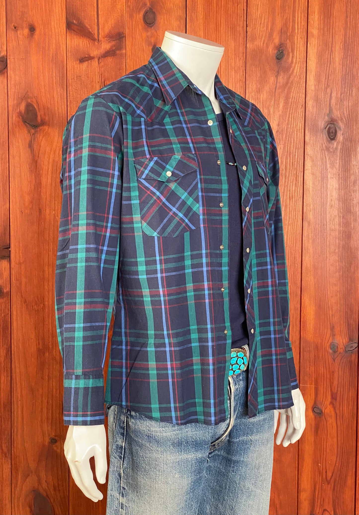 Size L Vintage 80s Plaid Western Shirt by Lee | Authentic Retro Style