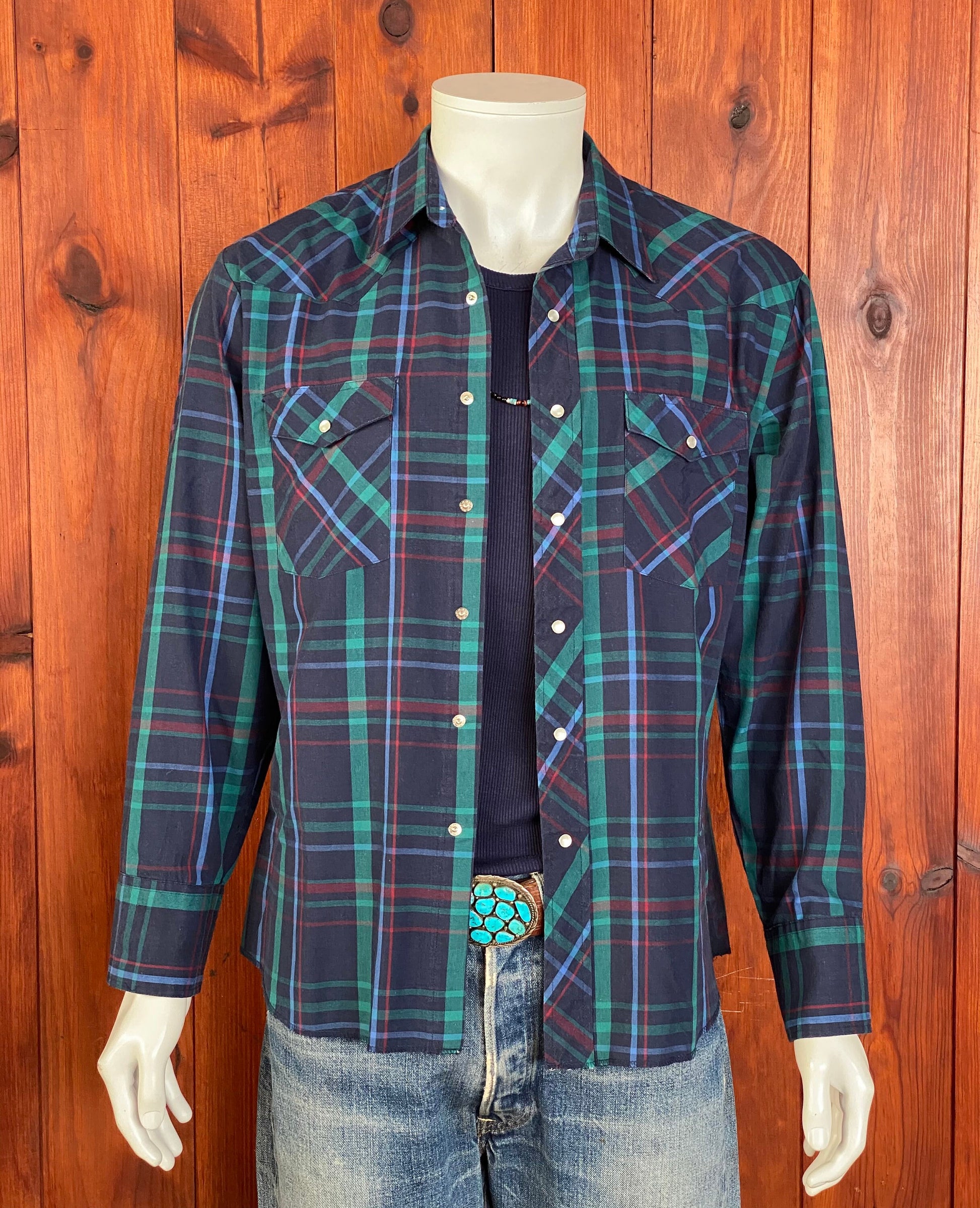Size L Vintage 80s Plaid Western Shirt by Lee | Authentic Retro Style