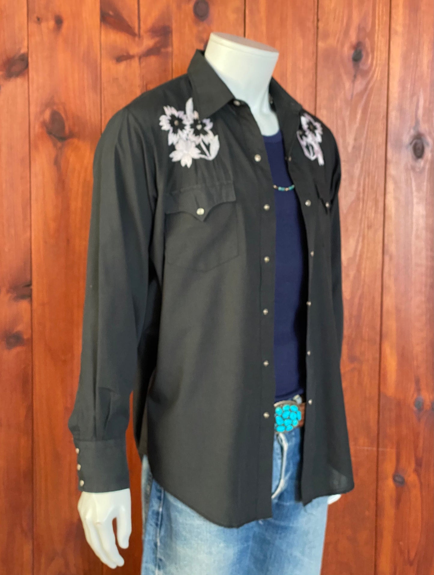 Size Large Vintage 70s Floral Embroidered Western Shirt by Chute#1 | Retro Cowboy Style