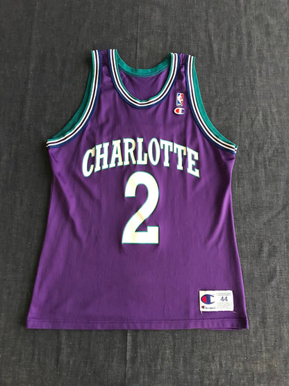 Rare vintage Champion NBA Charlotte Hornets L. JOHNSON #2 Basketball Jersey, iron-on NBA logo.-AJ357 Studio