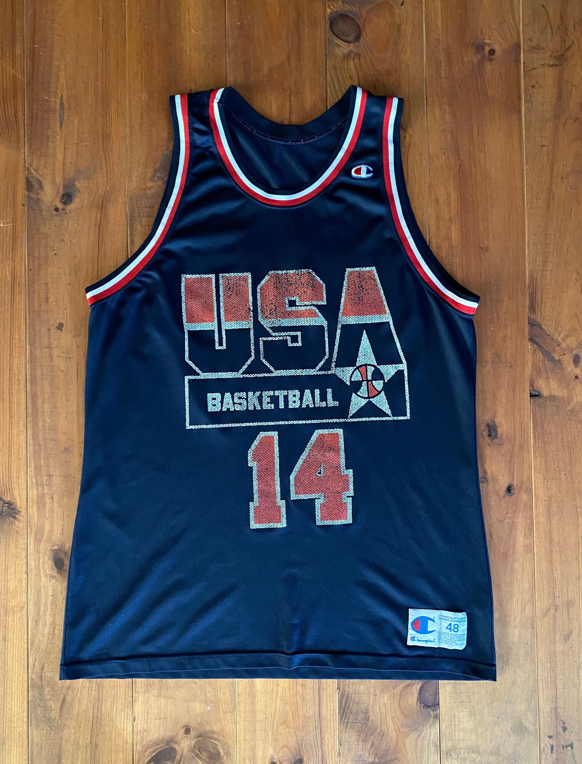 Vintage Distressed 90s USA Team Champion NBA Jersey - Size 48, Player Mourning #14-AJ357 Studio
