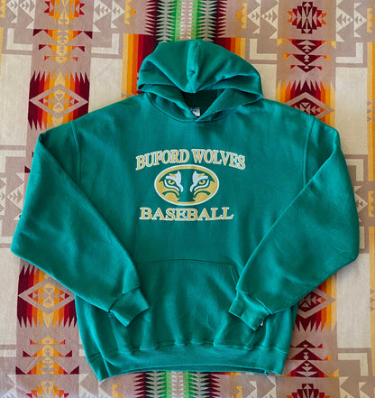 Size L. vintage 90s hooded sweatshirt made by Russell Athletic-AJ357 Studio