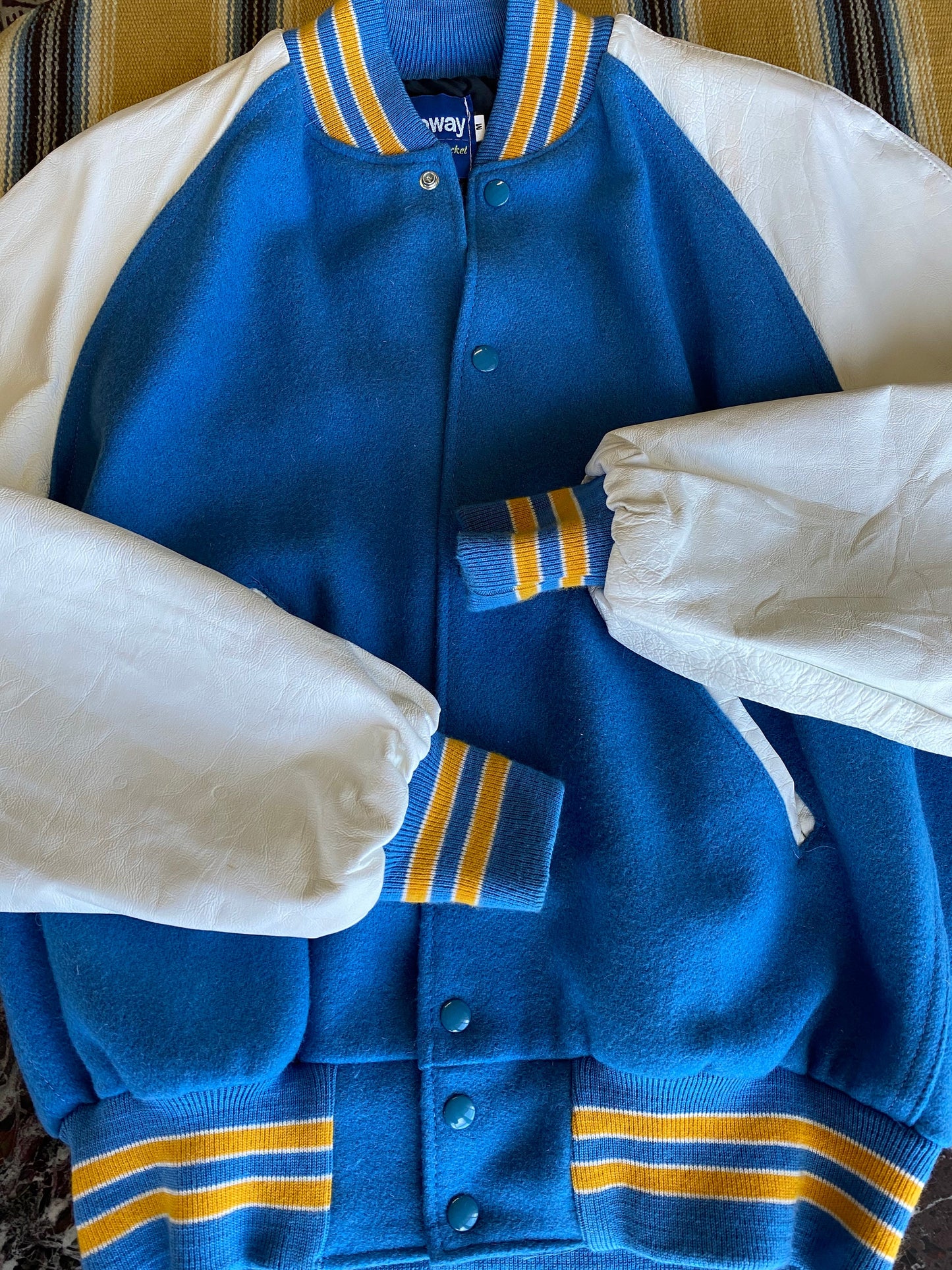 Size Medium. Leather sleeve  Vintage 90s Varsity  jacket Made In USA