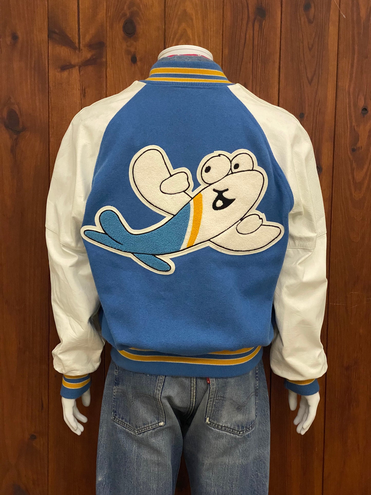 Size Medium. Leather sleeve  Vintage 90s Varsity  jacket Made In USA