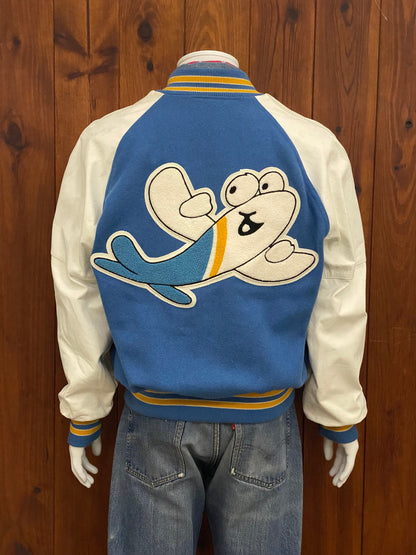 Size Medium. Leather sleeve Vintage 90s Varsity jacket Made In USA-AJ357 Studio