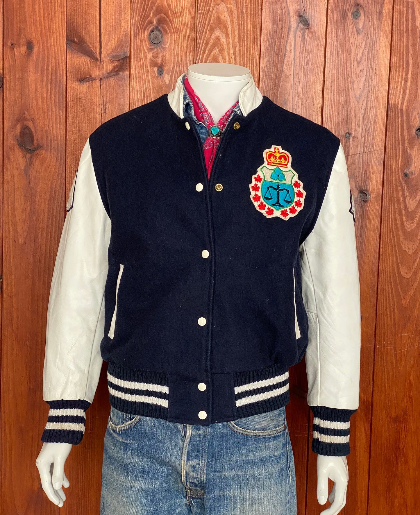 Size Med. Women Vintage 90s hockey Jacket made by Avon Sportswear Made in Canada