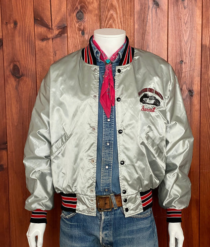 Size L. Made In USA Vintage 80s satin bomber Jacket-AJ357 Studio