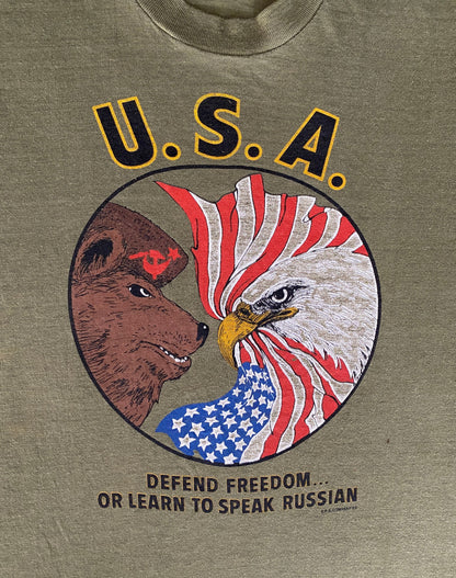 Size L. 1985 Vintage T-Shirt with Cold War Graphic-AJ357 Studio