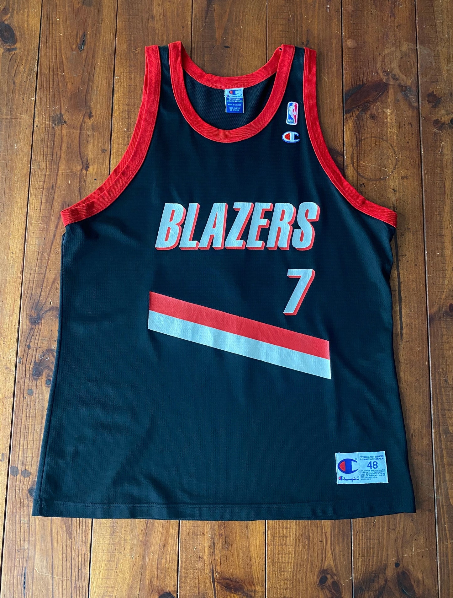 Vintage 90s Champion NBA Portland Trail Blazers jersey, Size 48, Anderson #7, Made in USA