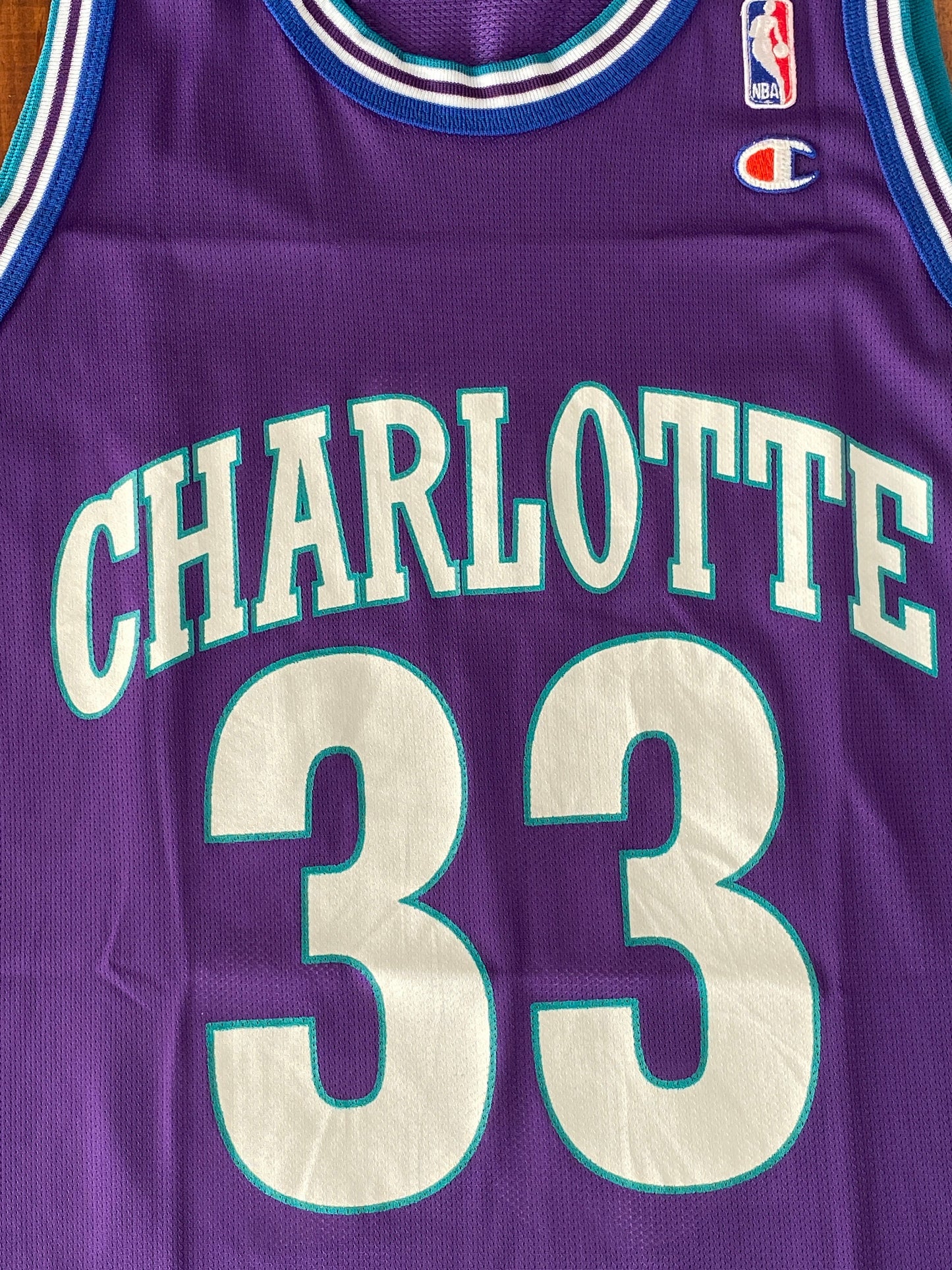 Size 44 Vintage 90s Champion A. Mourning #33 Charlotte Hornets NBA Jersey Made In USA