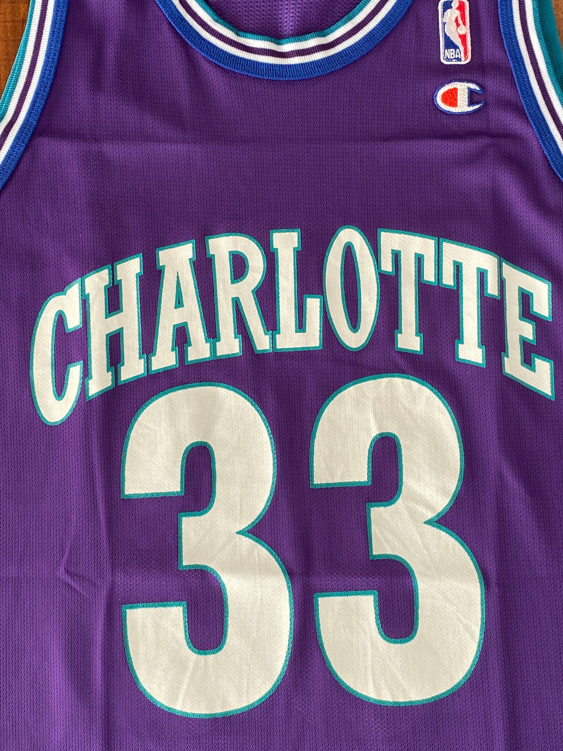 Size 44 Vintage 90s Champion A. Mourning #33 Charlotte Hornets NBA Jersey Made In USA