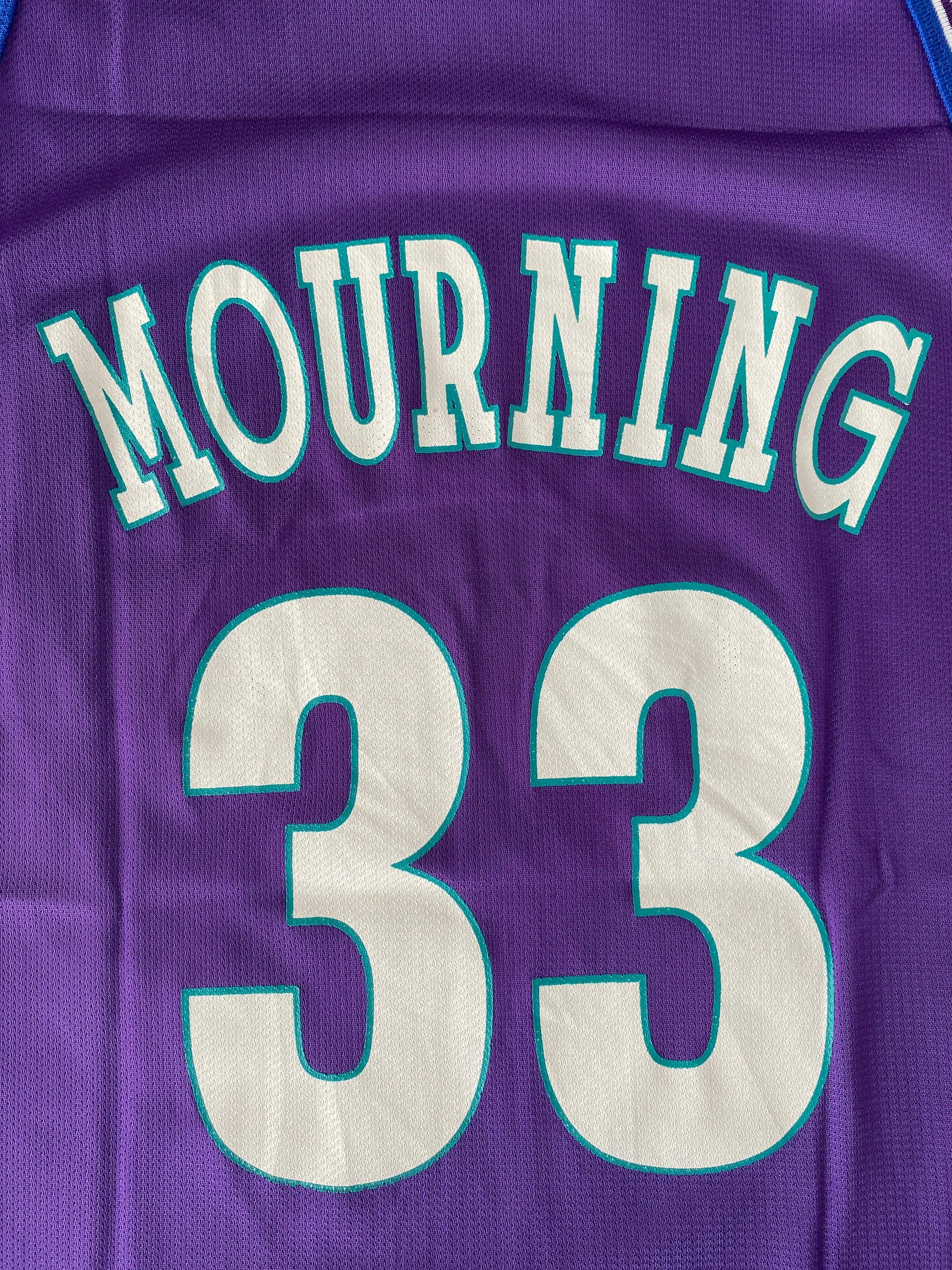 Size 44 Vintage 90s Champion A. Mourning #33 Charlotte Hornets NBA Jersey Made In USA
