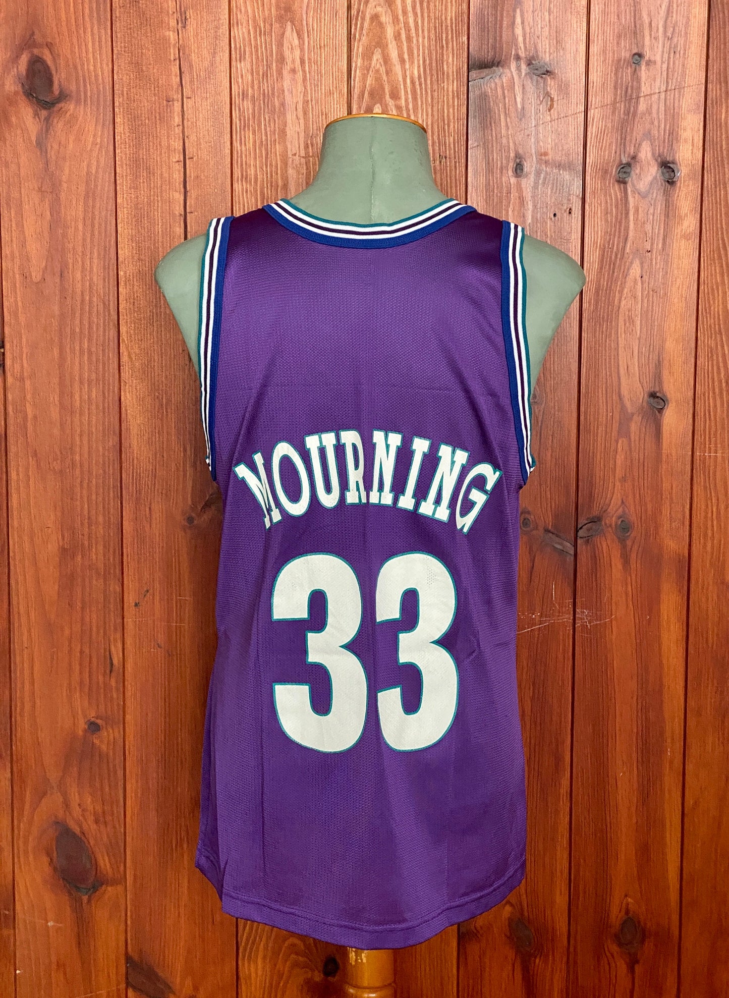 Size 44 Vintage 90s Champion A. Mourning #33 Charlotte Hornets NBA Jersey Made In USA