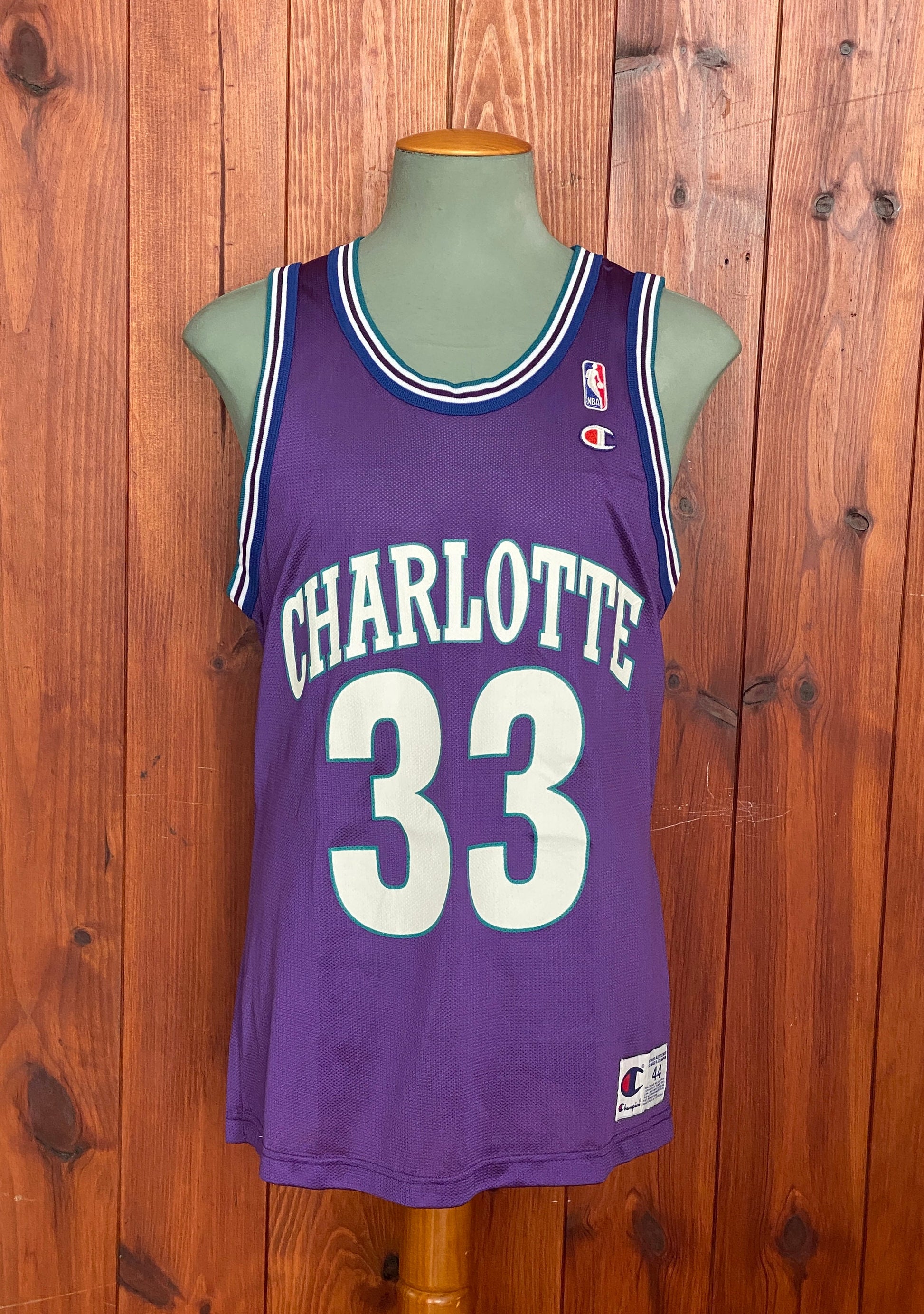 Size 44 Vintage 90s Champion A. Mourning #33 Charlotte Hornets NBA Jersey Made In USA
