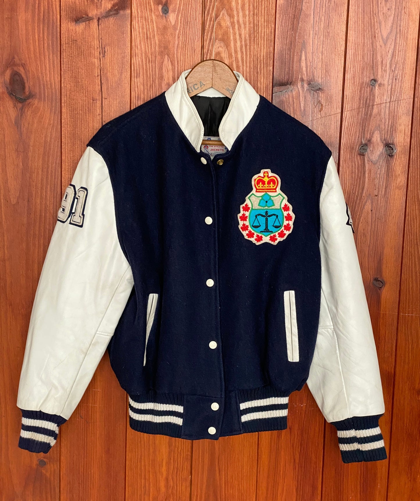 Size Med. Women Vintage 90s hockey Jacket made by Avon Sportswear Made in Canada