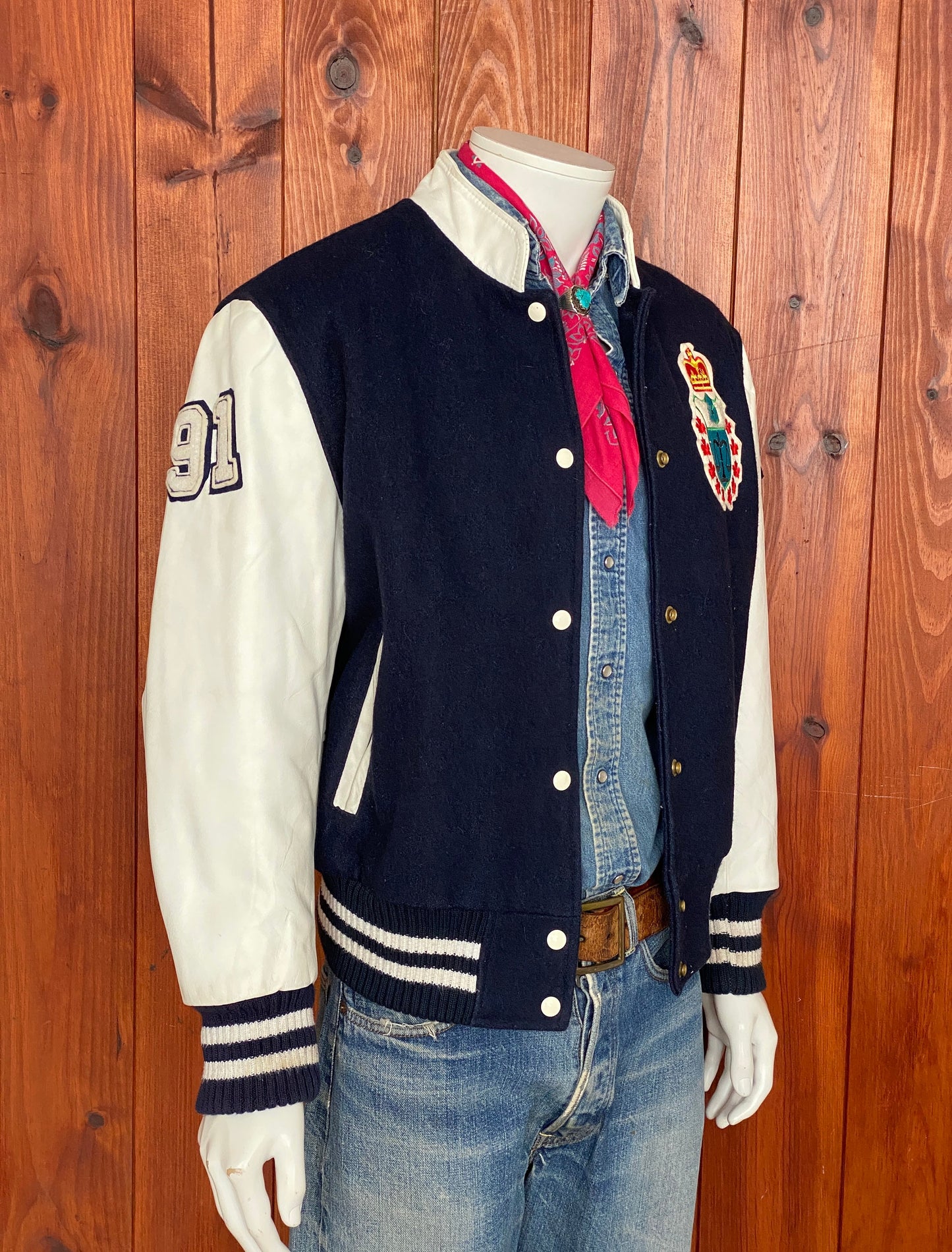 Size Med. Women Vintage 90s hockey Jacket made by Avon Sportswear Made in Canada