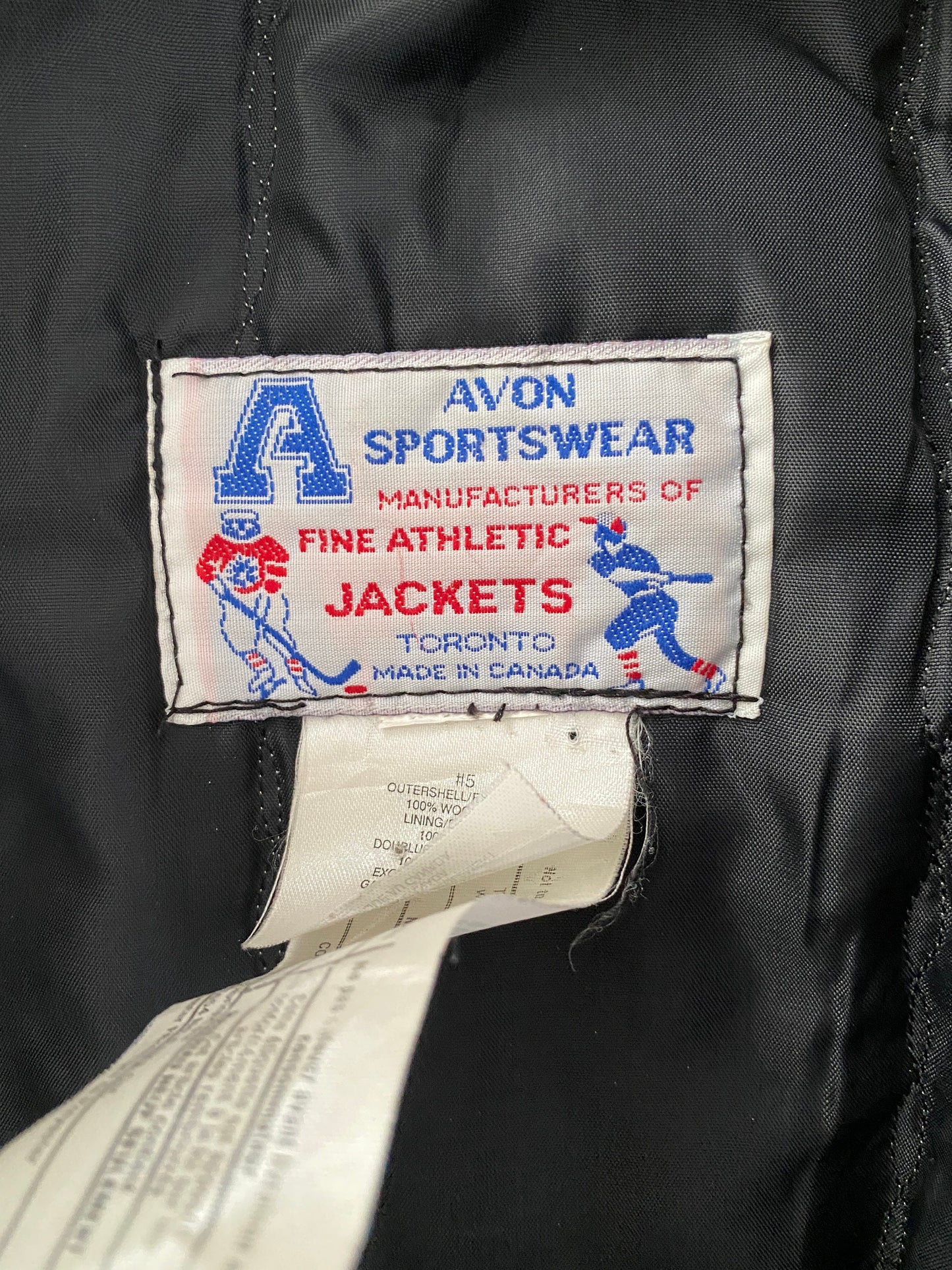 Size Med. Women Vintage 90s hockey Jacket made by Avon Sportswear Made in Canada
