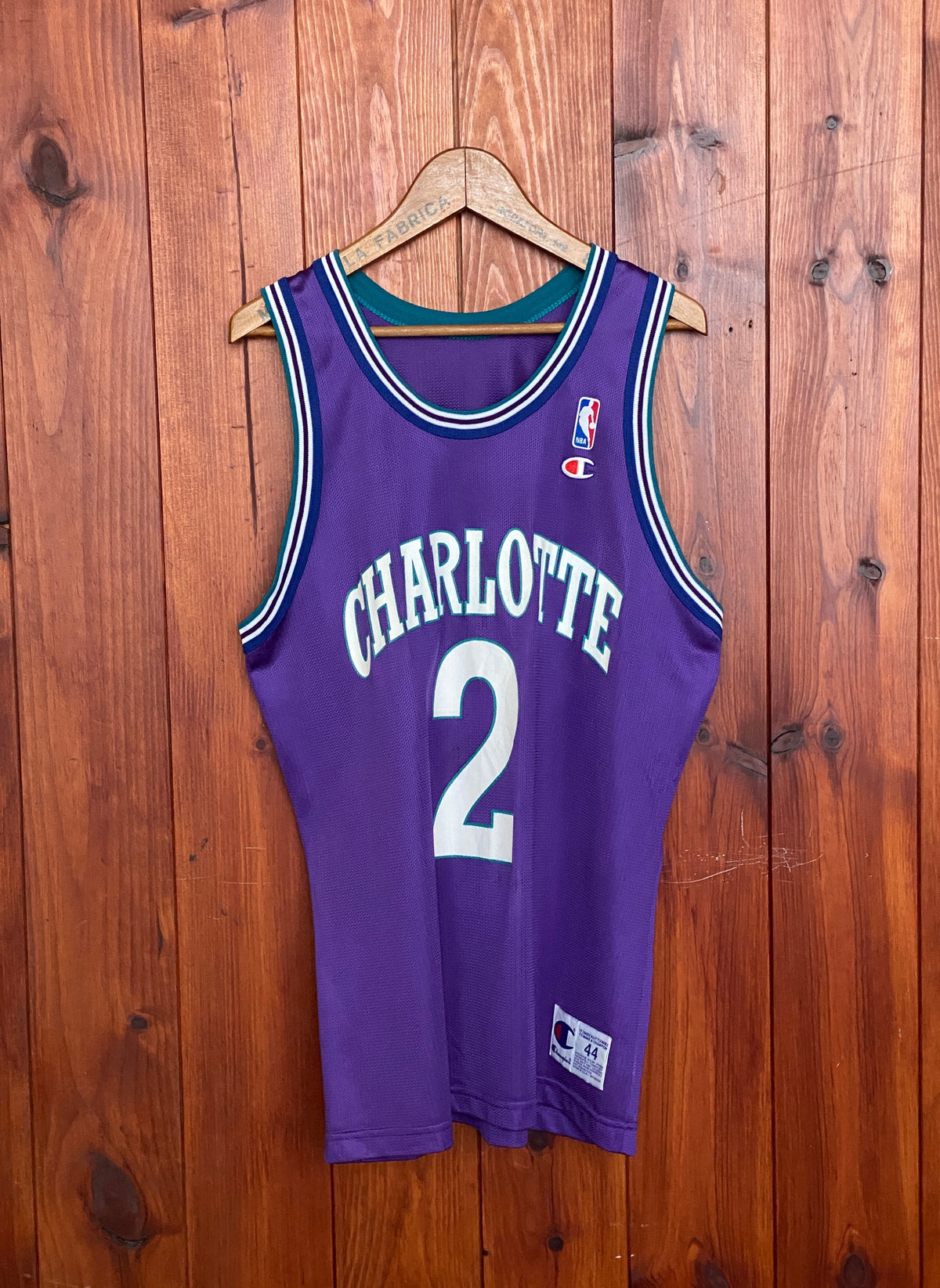 Authentic Size 44 Larry Johnson #2 Charlotte Hornets 90s NBA Jersey | Made in USA by Champion-AJ357 Studio