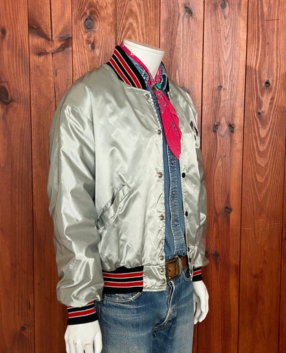 Size L. Made In USA Vintage 80s satin bomber Jacket-AJ357 Studio