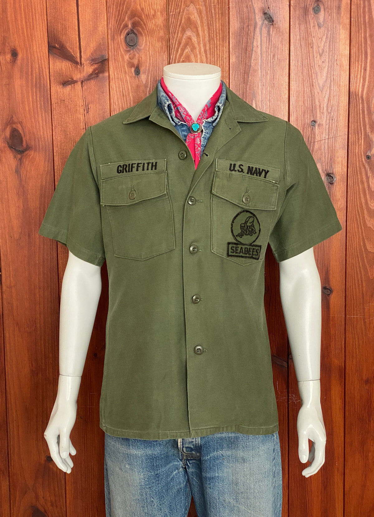 Size M. Authentic Seabees US Army 70s Vietnam era Vintage OG-107 fatigue Shirt.-AJ357 Studio