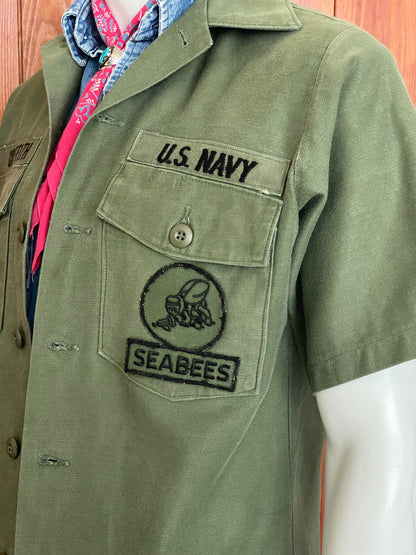 Size M. Authentic Seabees US Army 70s Vietnam era Vintage OG-107 fatigue Shirt.-AJ357 Studio