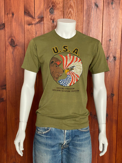 Size L. 1985 Vintage T-Shirt with Cold War Graphic-AJ357 Studio