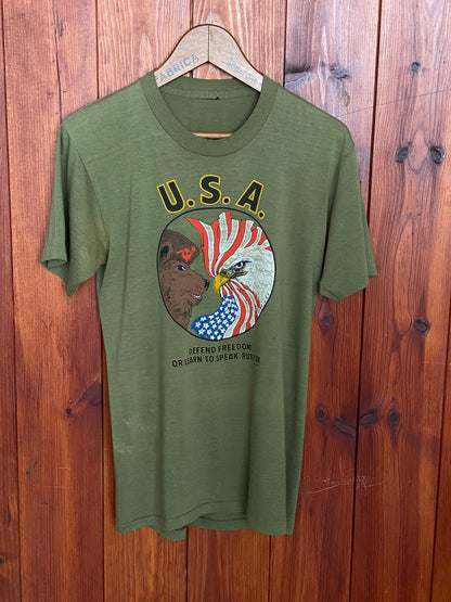 Size L. 1985 Vintage T-Shirt with Cold War Graphic-AJ357 Studio