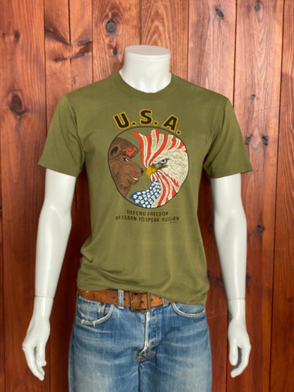 Size L. 1985 Vintage T-Shirt with Cold War Graphic-AJ357 Studio