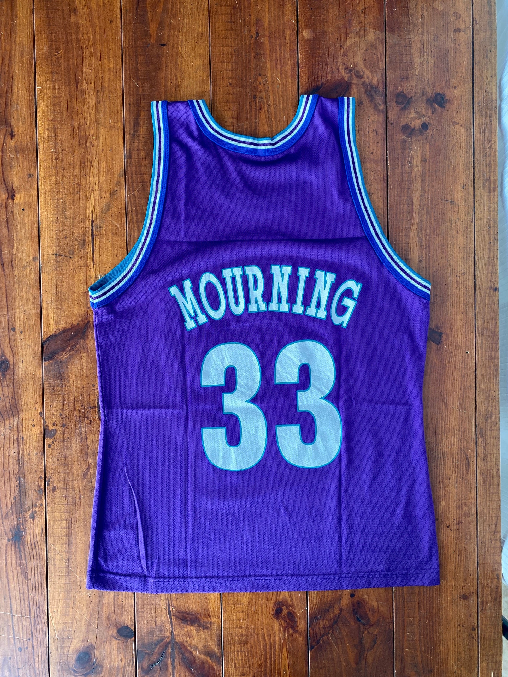 Size 44 Vintage 90s Champion A. Mourning #33 Charlotte Hornets NBA Jersey Made In USA