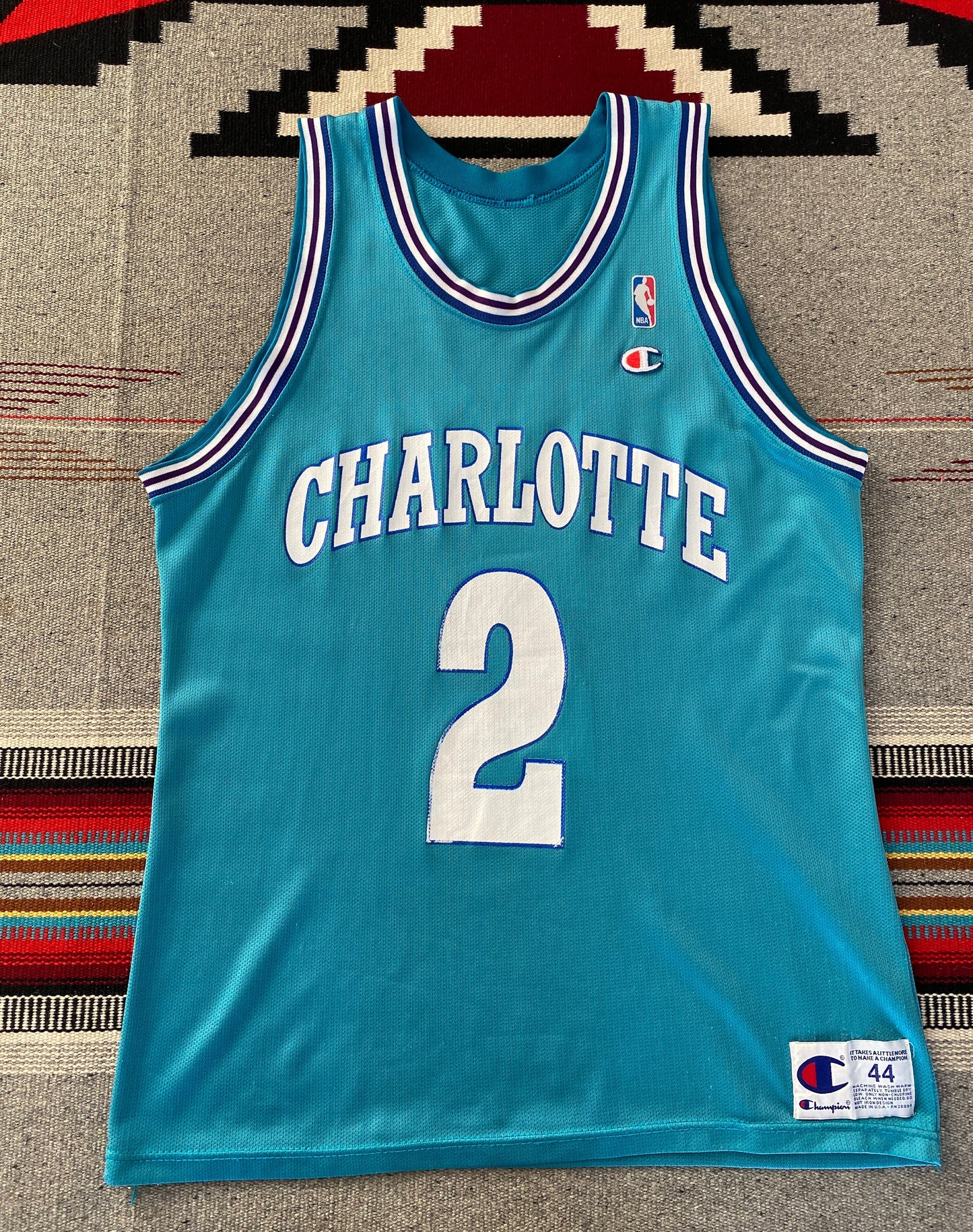 Size 44. Champion NBA Johnson #2 Jersey Charlotte Hornets. Made In USA-AJ357 Studio