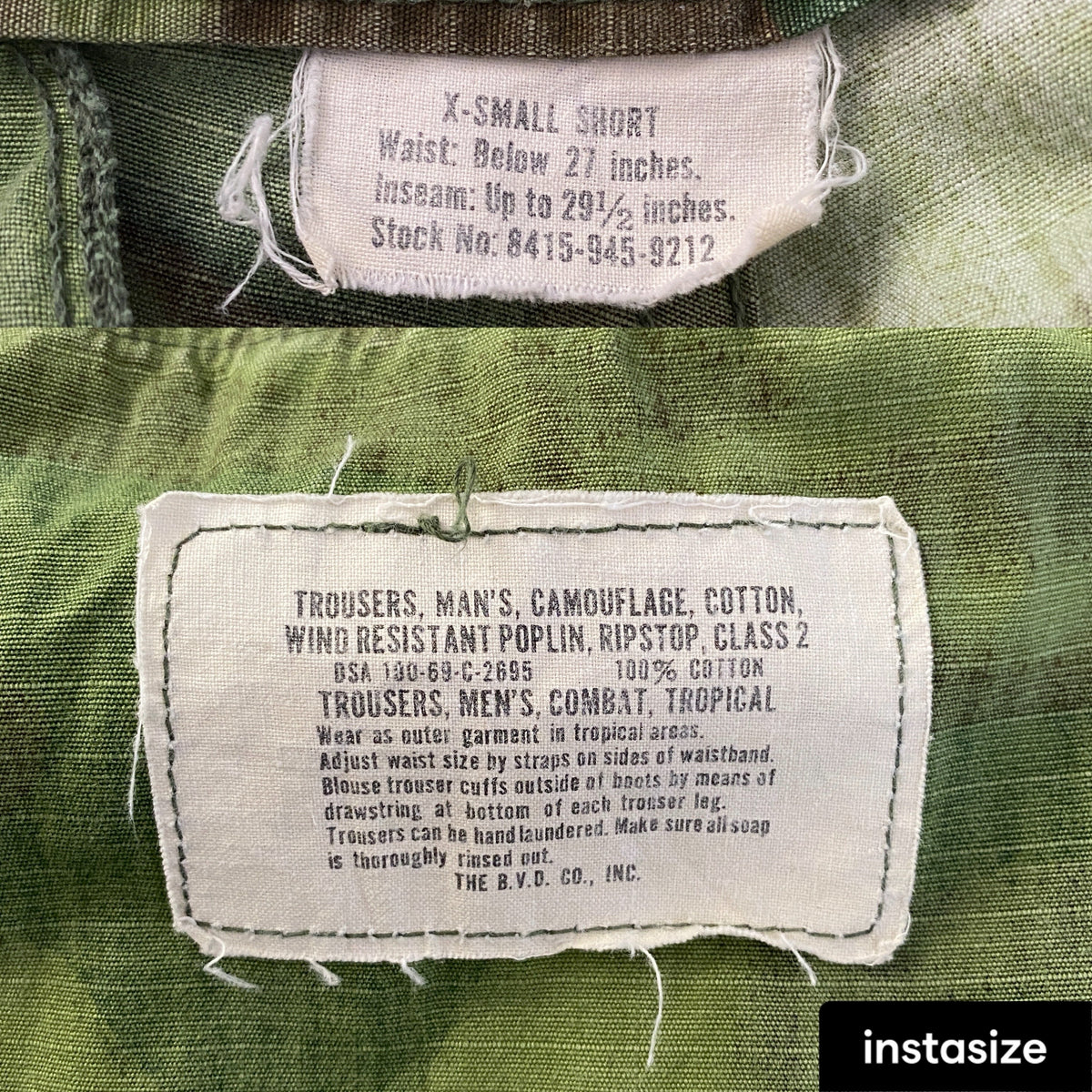 X Small Short . Authentic US Army 1969 camouflage jungle pants.-AJ357 Studio