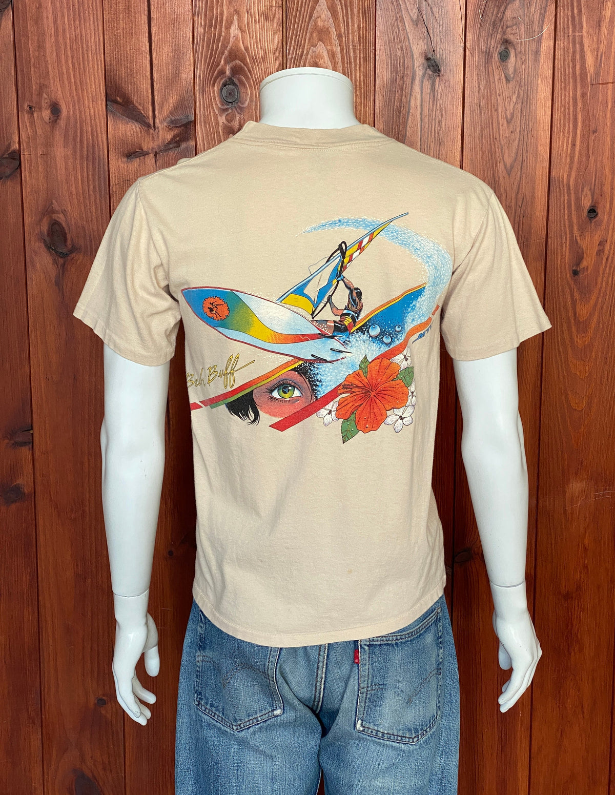 Large. Wind surf vintage 100% cotton 80s t shirt Made In USA-AJ357 Studio